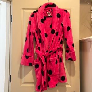 Victoria's Secret PINK Soft Plush Polka Dot Bathrobe Robe Size XS/S